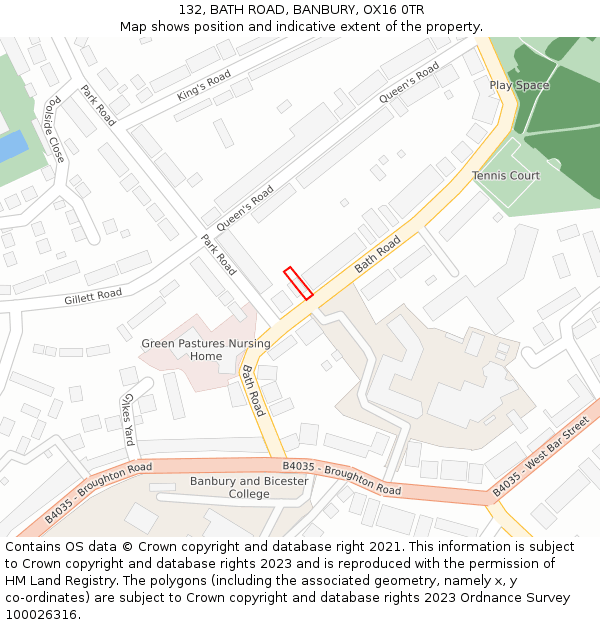 132, BATH ROAD, BANBURY, OX16 0TR: Location map and indicative extent of plot