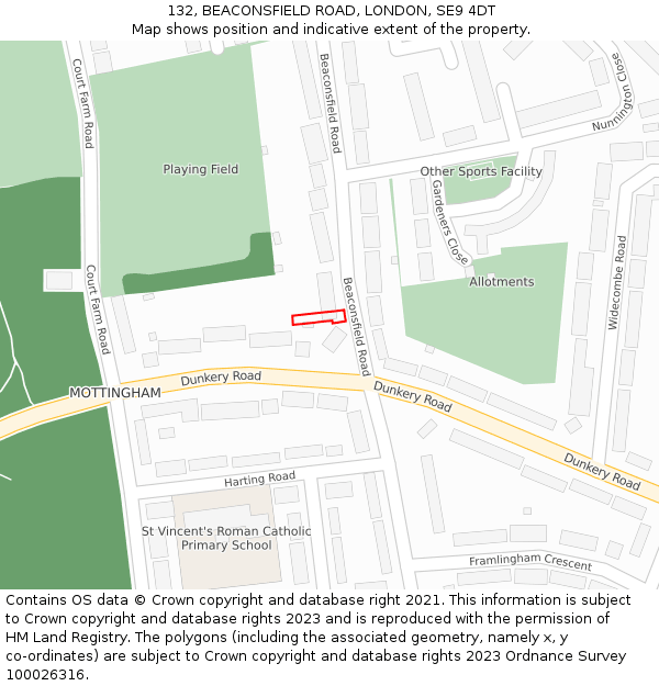 132, BEACONSFIELD ROAD, LONDON, SE9 4DT: Location map and indicative extent of plot