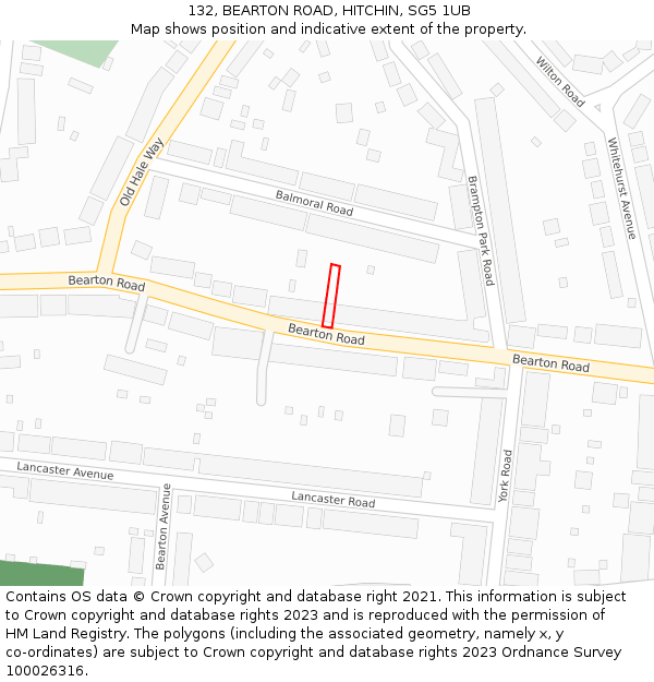 132, BEARTON ROAD, HITCHIN, SG5 1UB: Location map and indicative extent of plot