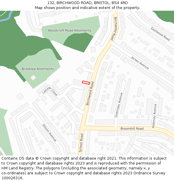 132, BIRCHWOOD ROAD, BRISTOL, BS4 4RD: Location map and indicative extent of plot