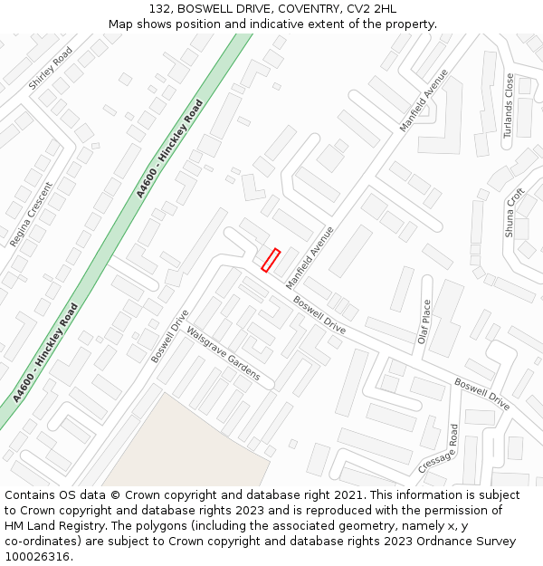 132, BOSWELL DRIVE, COVENTRY, CV2 2HL: Location map and indicative extent of plot