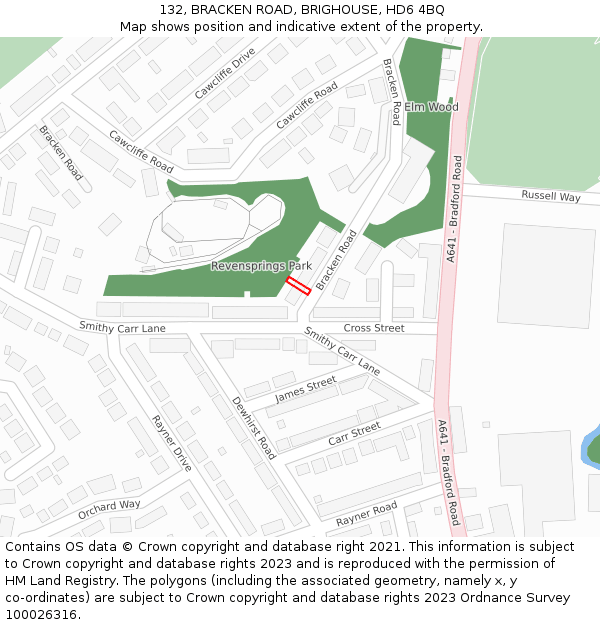 132, BRACKEN ROAD, BRIGHOUSE, HD6 4BQ: Location map and indicative extent of plot