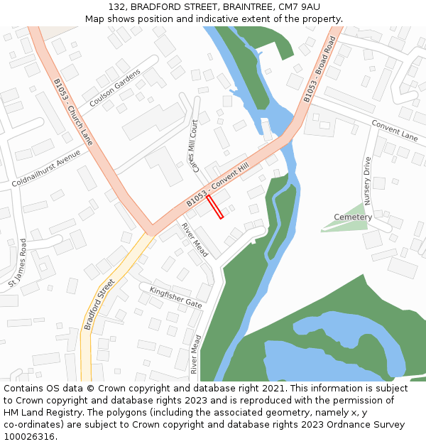 132, BRADFORD STREET, BRAINTREE, CM7 9AU: Location map and indicative extent of plot