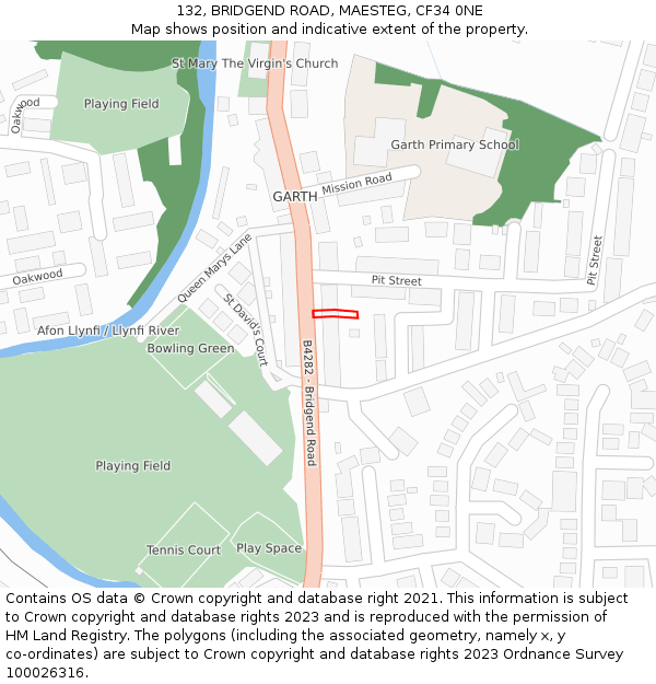 132, BRIDGEND ROAD, MAESTEG, CF34 0NE: Location map and indicative extent of plot