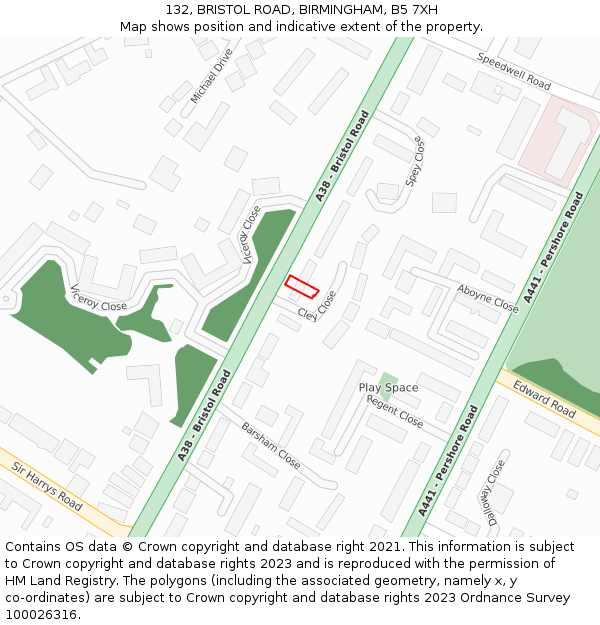 132, BRISTOL ROAD, BIRMINGHAM, B5 7XH: Location map and indicative extent of plot