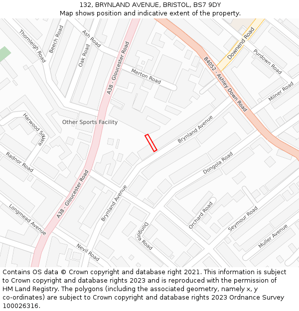 132, BRYNLAND AVENUE, BRISTOL, BS7 9DY: Location map and indicative extent of plot