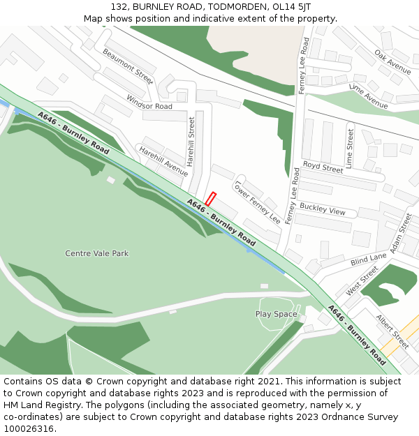 132, BURNLEY ROAD, TODMORDEN, OL14 5JT: Location map and indicative extent of plot
