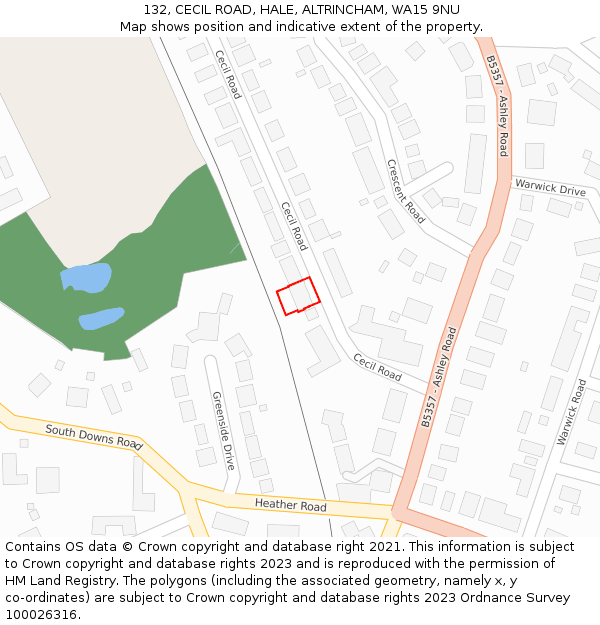 132, CECIL ROAD, HALE, ALTRINCHAM, WA15 9NU: Location map and indicative extent of plot