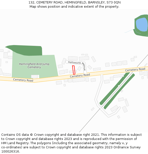 132, CEMETERY ROAD, HEMINGFIELD, BARNSLEY, S73 0QN: Location map and indicative extent of plot