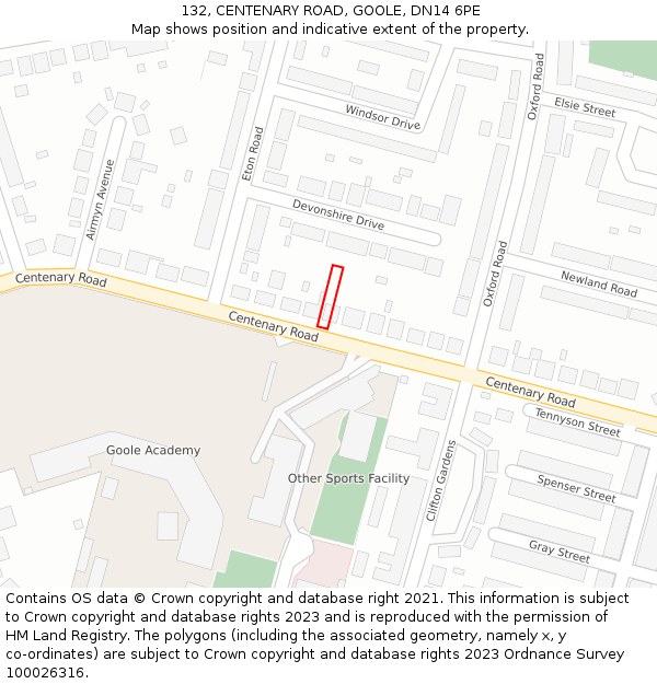 132, CENTENARY ROAD, GOOLE, DN14 6PE: Location map and indicative extent of plot