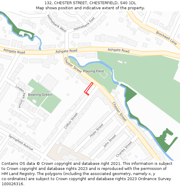 132, CHESTER STREET, CHESTERFIELD, S40 1DL: Location map and indicative extent of plot