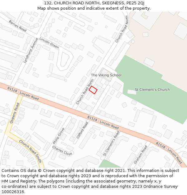 132, CHURCH ROAD NORTH, SKEGNESS, PE25 2QJ: Location map and indicative extent of plot
