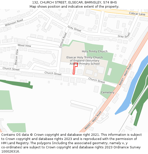 132, CHURCH STREET, ELSECAR, BARNSLEY, S74 8HS: Location map and indicative extent of plot