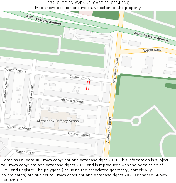 132, CLODIEN AVENUE, CARDIFF, CF14 3NQ: Location map and indicative extent of plot