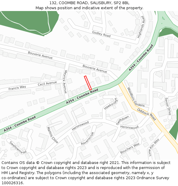 132, COOMBE ROAD, SALISBURY, SP2 8BL: Location map and indicative extent of plot