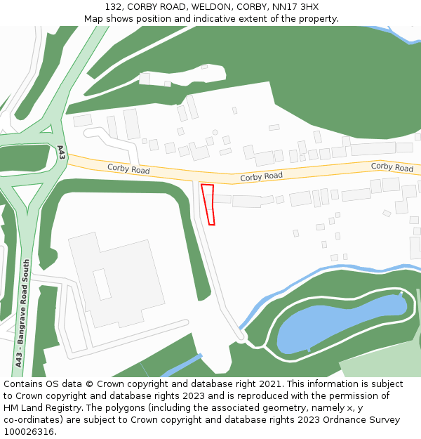 132, CORBY ROAD, WELDON, CORBY, NN17 3HX: Location map and indicative extent of plot