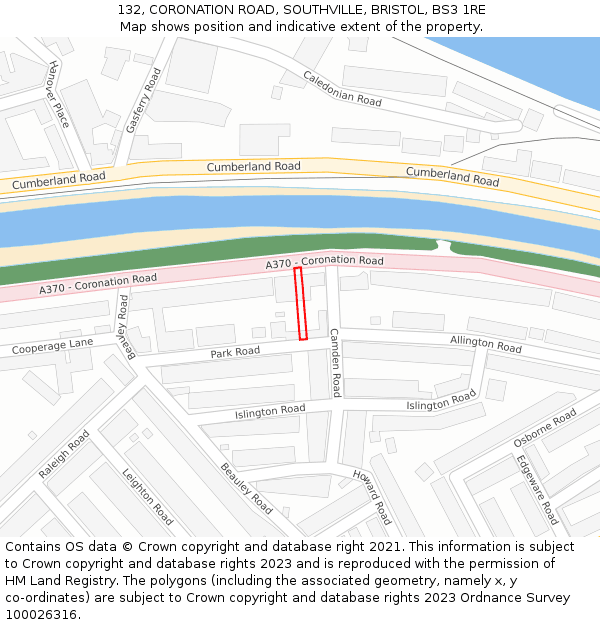 132, CORONATION ROAD, SOUTHVILLE, BRISTOL, BS3 1RE: Location map and indicative extent of plot