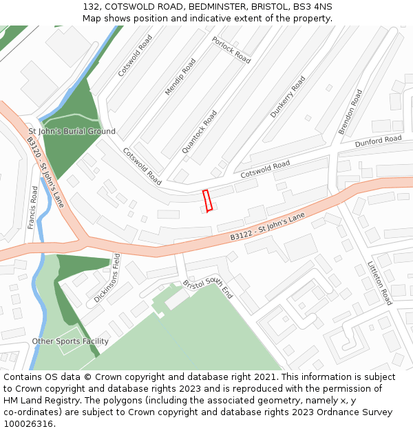 132, COTSWOLD ROAD, BEDMINSTER, BRISTOL, BS3 4NS: Location map and indicative extent of plot