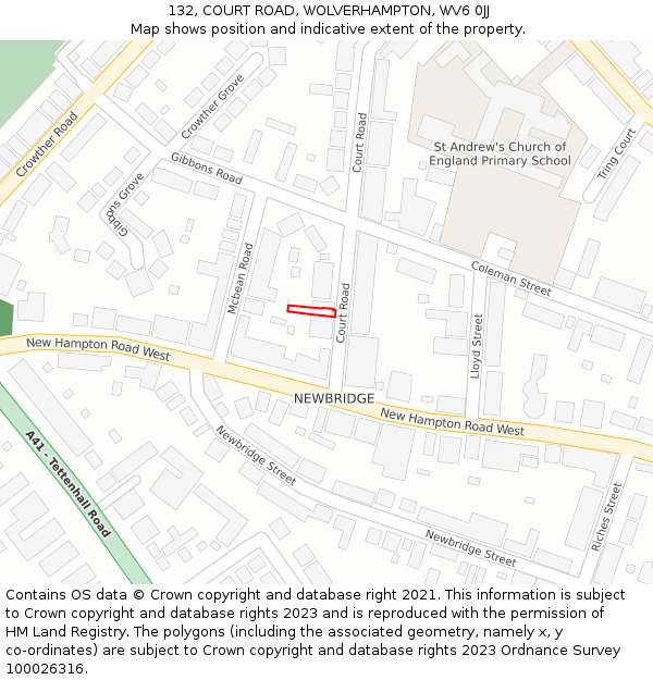 132, COURT ROAD, WOLVERHAMPTON, WV6 0JJ: Location map and indicative extent of plot