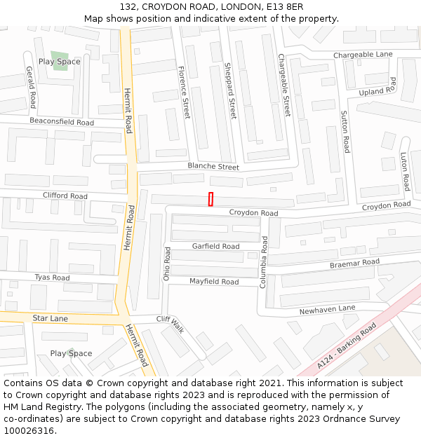 132, CROYDON ROAD, LONDON, E13 8ER: Location map and indicative extent of plot