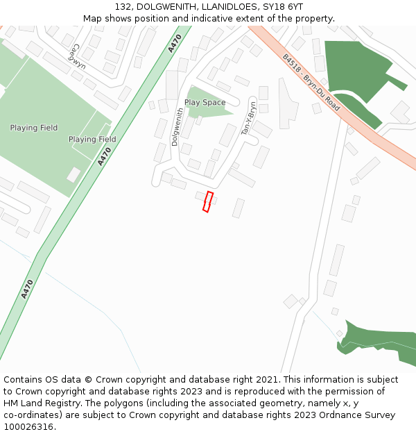 132, DOLGWENITH, LLANIDLOES, SY18 6YT: Location map and indicative extent of plot