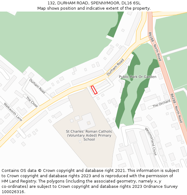 132, DURHAM ROAD, SPENNYMOOR, DL16 6SL: Location map and indicative extent of plot
