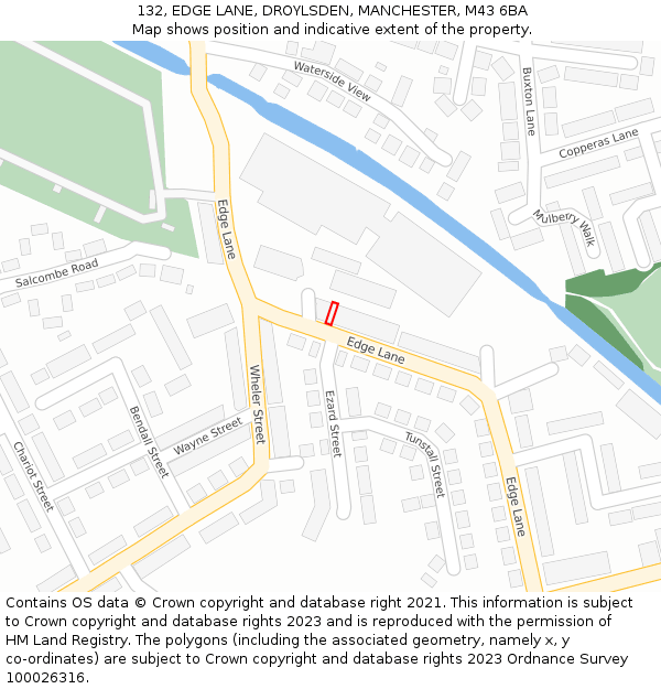 132, EDGE LANE, DROYLSDEN, MANCHESTER, M43 6BA: Location map and indicative extent of plot