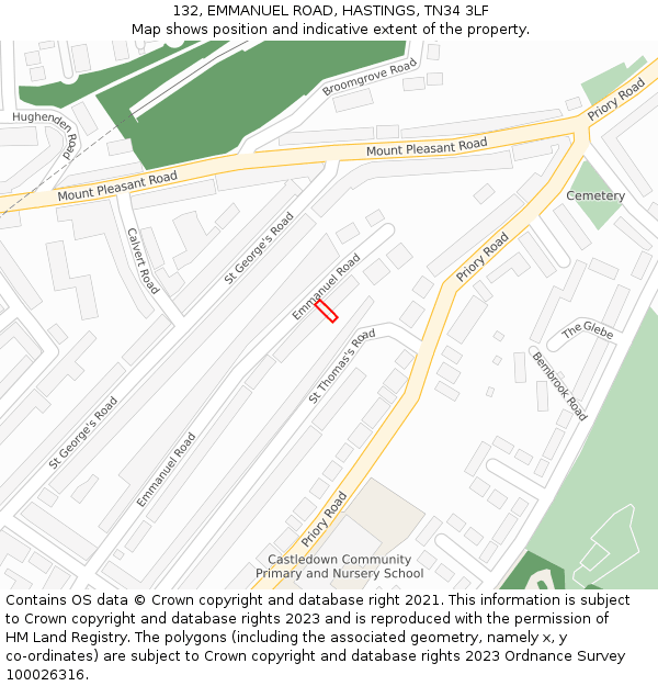 132, EMMANUEL ROAD, HASTINGS, TN34 3LF: Location map and indicative extent of plot