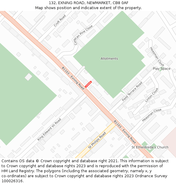 132, EXNING ROAD, NEWMARKET, CB8 0AF: Location map and indicative extent of plot