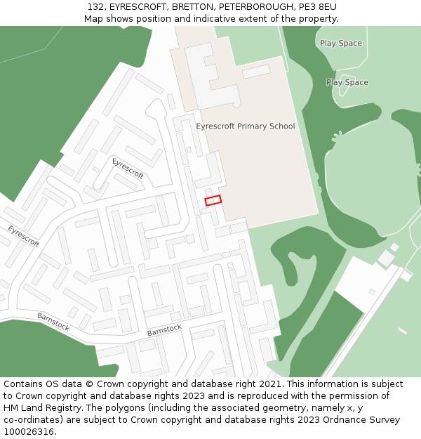 132, EYRESCROFT, BRETTON, PETERBOROUGH, PE3 8EU: Location map and indicative extent of plot