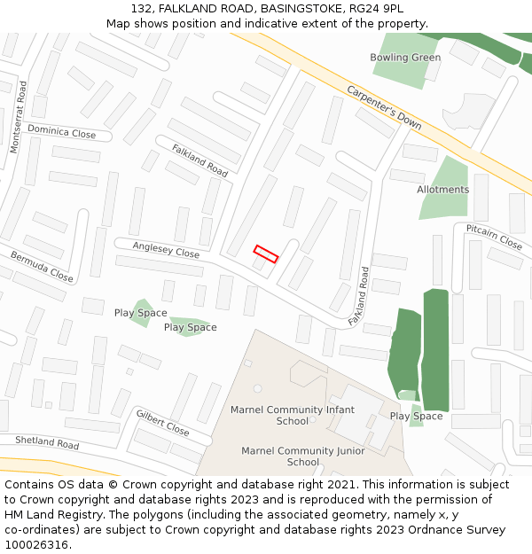 132, FALKLAND ROAD, BASINGSTOKE, RG24 9PL: Location map and indicative extent of plot