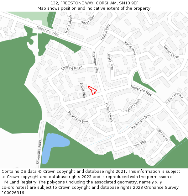 132, FREESTONE WAY, CORSHAM, SN13 9EF: Location map and indicative extent of plot