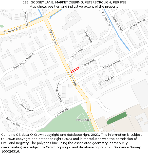 132, GODSEY LANE, MARKET DEEPING, PETERBOROUGH, PE6 8GE: Location map and indicative extent of plot