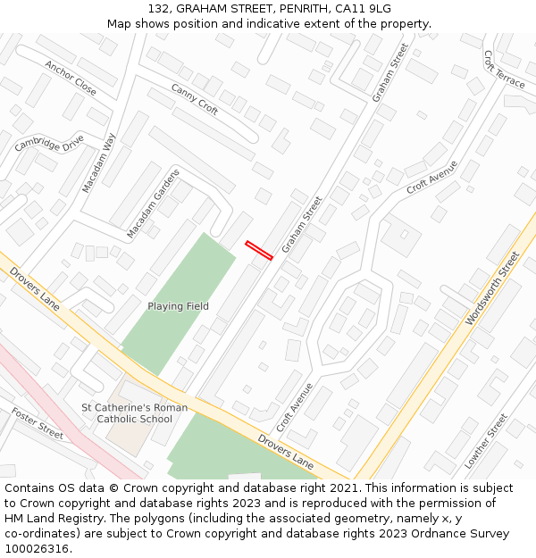132, GRAHAM STREET, PENRITH, CA11 9LG: Location map and indicative extent of plot