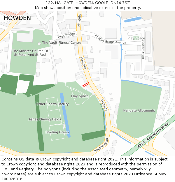 132, HAILGATE, HOWDEN, GOOLE, DN14 7SZ: Location map and indicative extent of plot