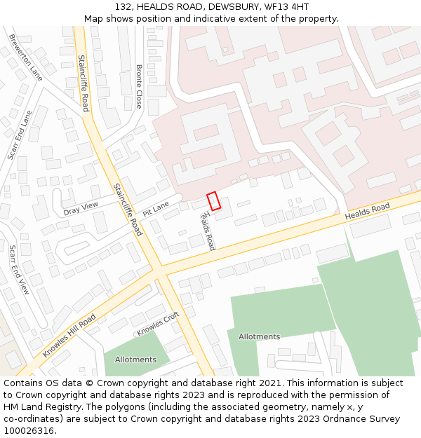 132, HEALDS ROAD, DEWSBURY, WF13 4HT: Location map and indicative extent of plot