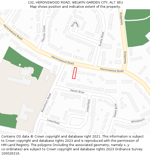 132, HERONSWOOD ROAD, WELWYN GARDEN CITY, AL7 3EU: Location map and indicative extent of plot