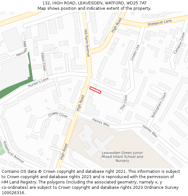 132, HIGH ROAD, LEAVESDEN, WATFORD, WD25 7AT: Location map and indicative extent of plot