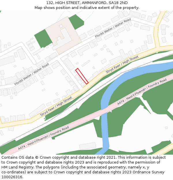 132, HIGH STREET, AMMANFORD, SA18 2ND: Location map and indicative extent of plot