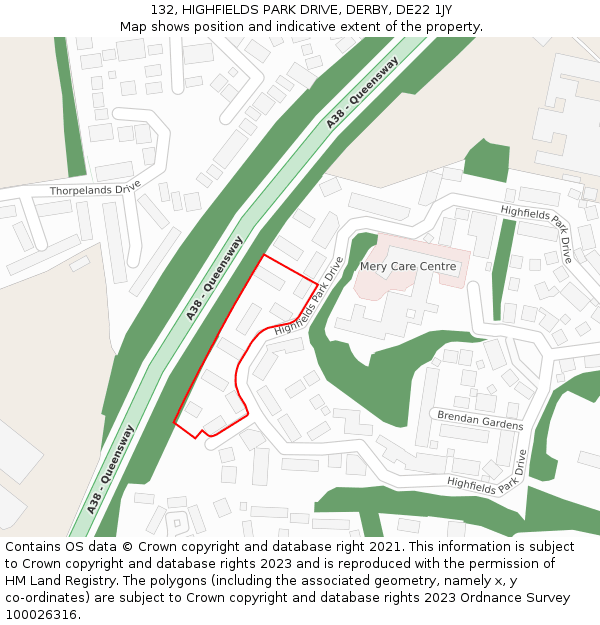 132, HIGHFIELDS PARK DRIVE, DERBY, DE22 1JY: Location map and indicative extent of plot