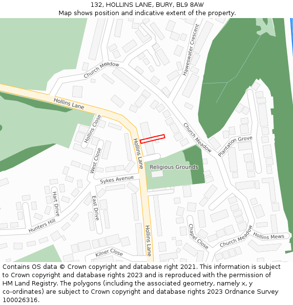 132, HOLLINS LANE, BURY, BL9 8AW: Location map and indicative extent of plot