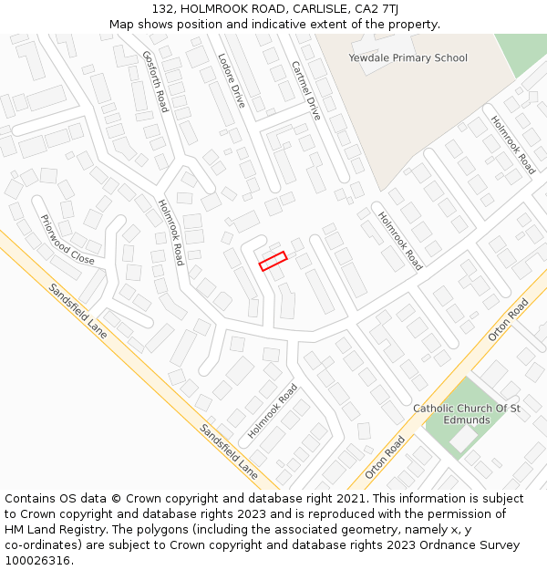 132, HOLMROOK ROAD, CARLISLE, CA2 7TJ: Location map and indicative extent of plot