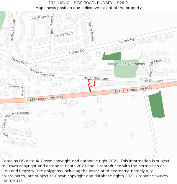 132, HOUGH SIDE ROAD, PUDSEY, LS28 9JJ: Location map and indicative extent of plot