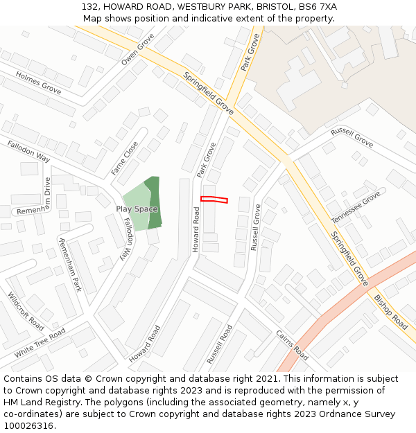 132, HOWARD ROAD, WESTBURY PARK, BRISTOL, BS6 7XA: Location map and indicative extent of plot