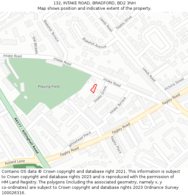 132, INTAKE ROAD, BRADFORD, BD2 3NH: Location map and indicative extent of plot