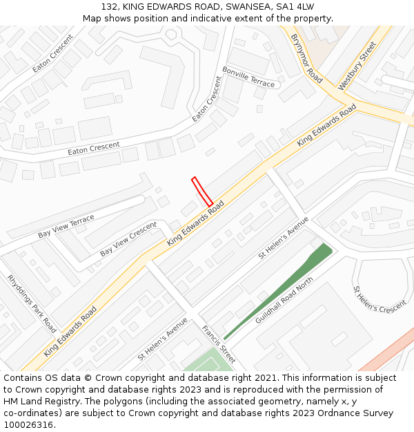 132, KING EDWARDS ROAD, SWANSEA, SA1 4LW: Location map and indicative extent of plot