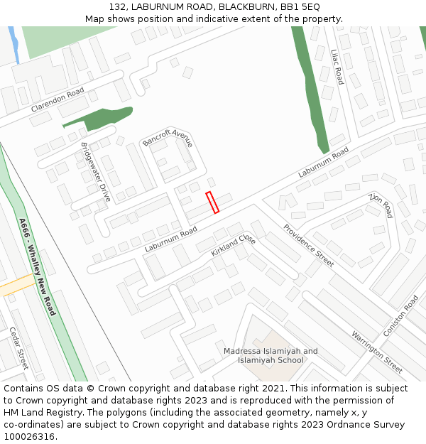 132, LABURNUM ROAD, BLACKBURN, BB1 5EQ: Location map and indicative extent of plot
