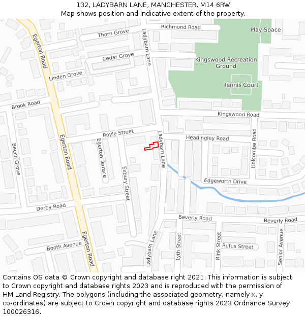 132, LADYBARN LANE, MANCHESTER, M14 6RW: Location map and indicative extent of plot