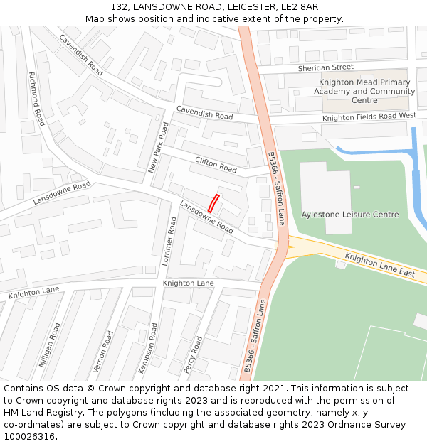 132, LANSDOWNE ROAD, LEICESTER, LE2 8AR: Location map and indicative extent of plot