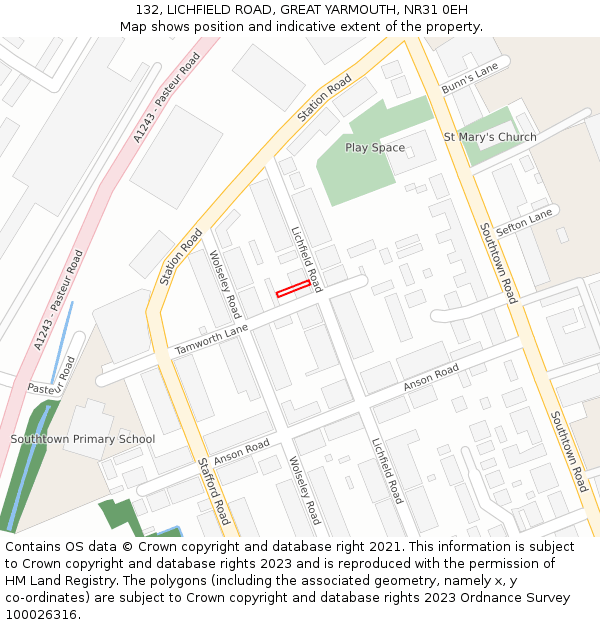 132, LICHFIELD ROAD, GREAT YARMOUTH, NR31 0EH: Location map and indicative extent of plot